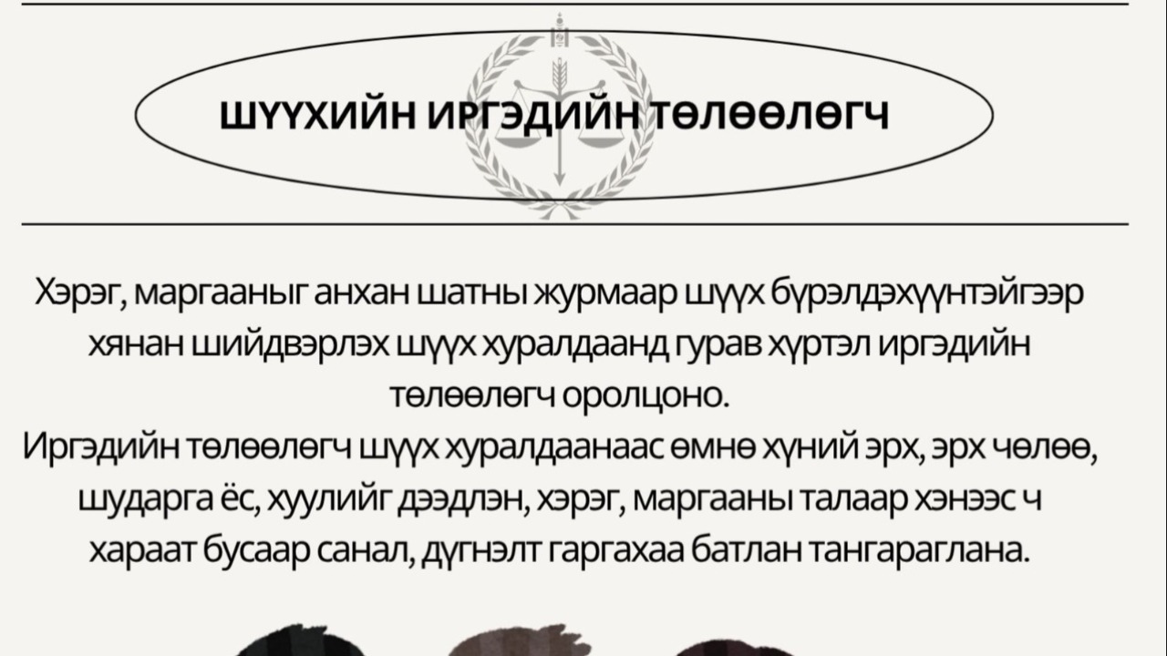 ⚖️"ИРГЭДИЙН ЭРХ ЗҮЙН МЭДЛЭГТ" хуулийн булан⚖ 